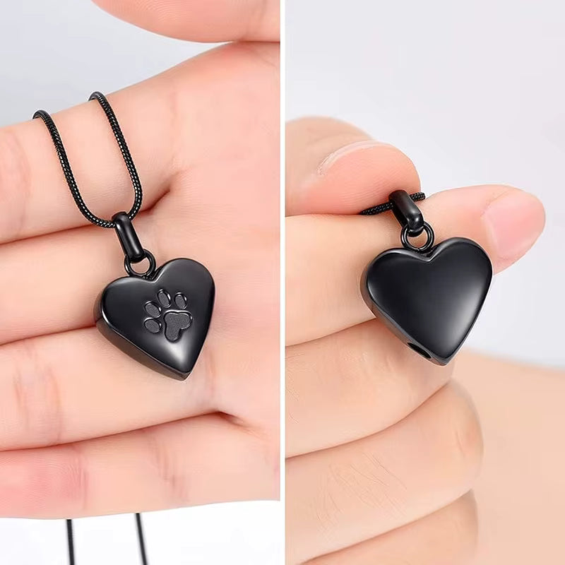 Paw Print Pet Heart Urn Necklace Memorial Keepsake