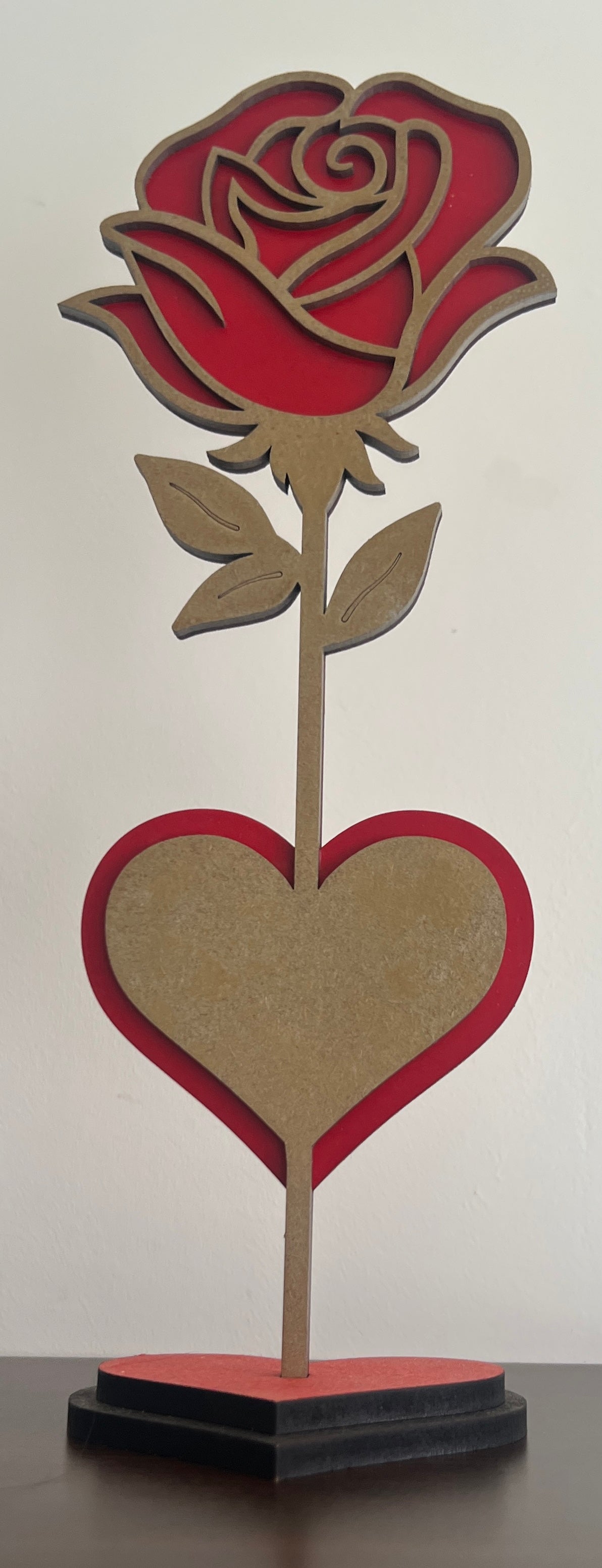 Personalised Red & Gold Rose on a Black & Red Stand