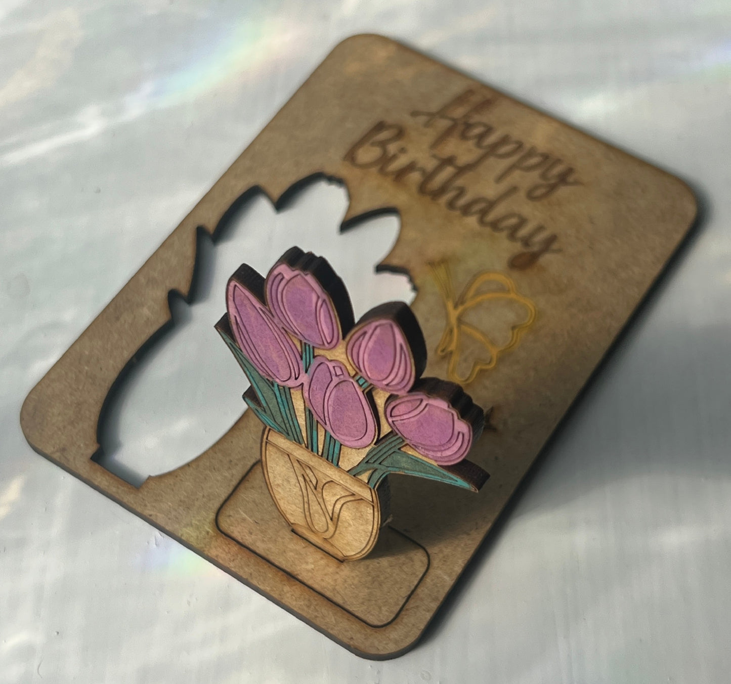 Hand Crafted Happy Birthday Wooden Card