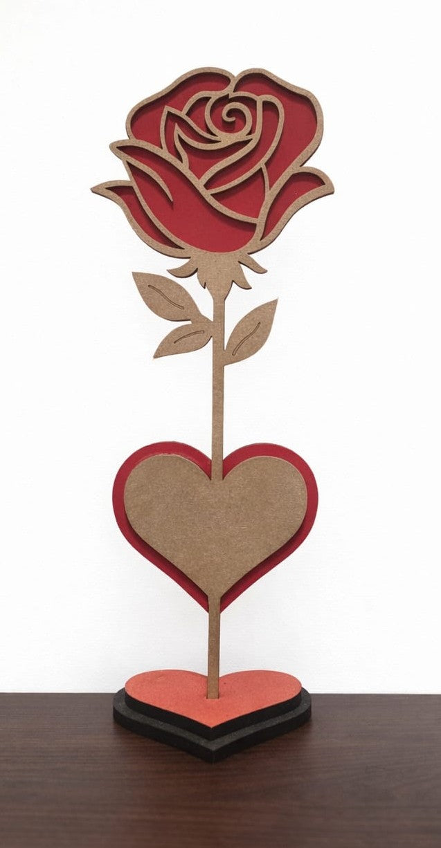 Personalised Red & Gold Rose on a Black & Red Stand