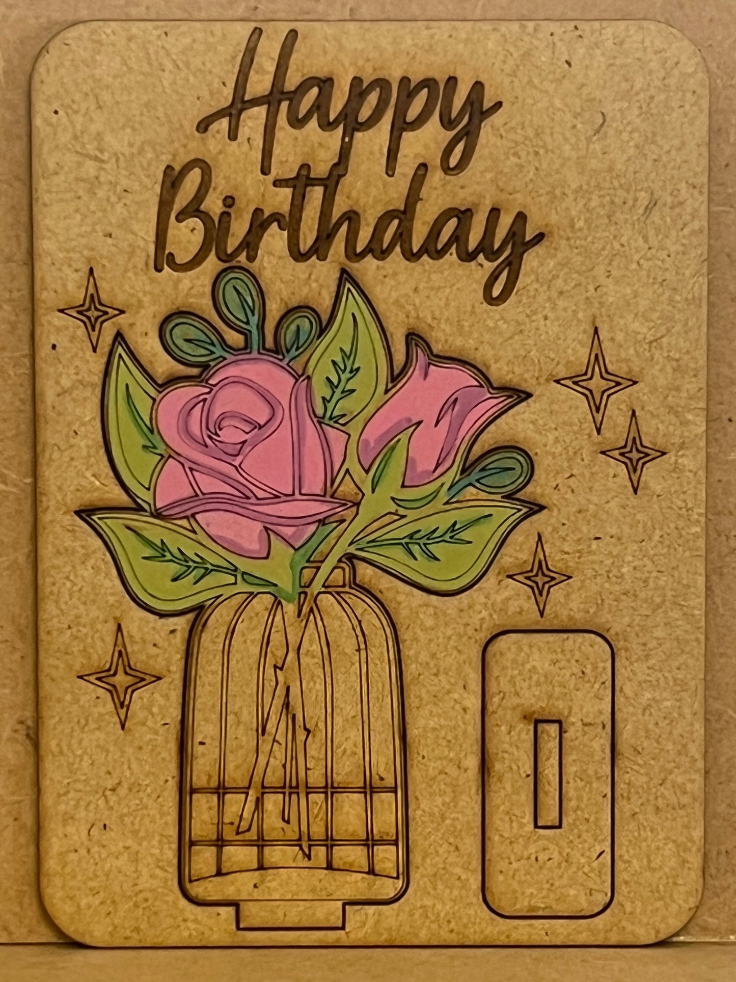 Hand Crafted Happy Birthday Wooden Card