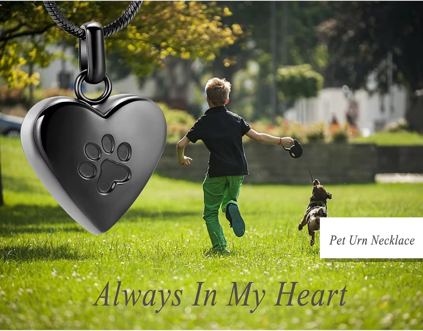 Paw Print Pet Heart Urn Necklace Memorial Keepsake
