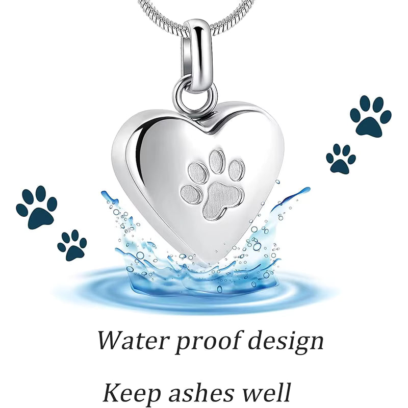 Paw Print Pet Heart Urn Necklace Memorial Keepsake
